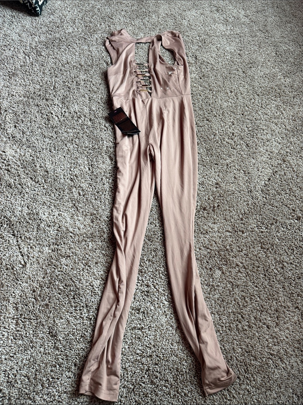 bebe Mauve Lace-Up Front Sleeveless Jumpsuit